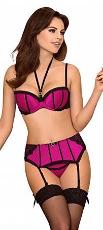 Balconett Halbschale Push up Bügel BH pink schwarz mit Spitze Holly