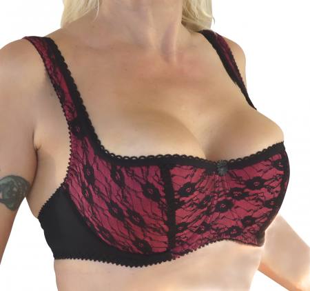 Balconett Halbschale Push up Bügel/Dirndl BH schw/rot 70 75 80 85 90 95 100 105 110 B C D E F G H